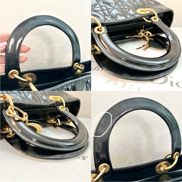 Vintage DIOR Lady Dior Bag - Large Black Quilted Patent Leather - Picture 9 of 16